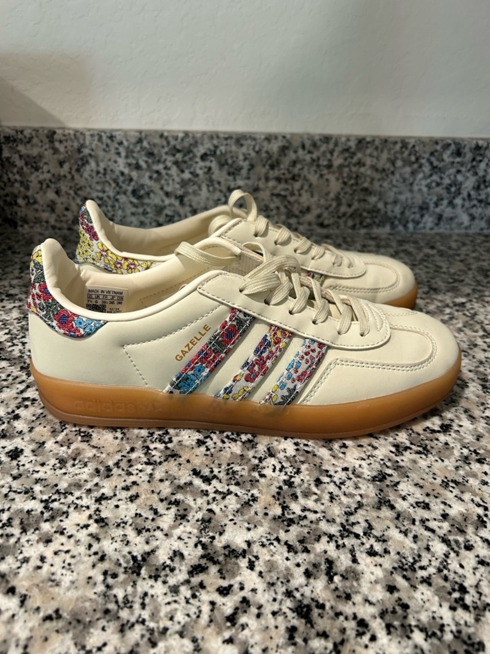 adidas Gazelle Cream Sneakers with Multicolor Floral Stripes